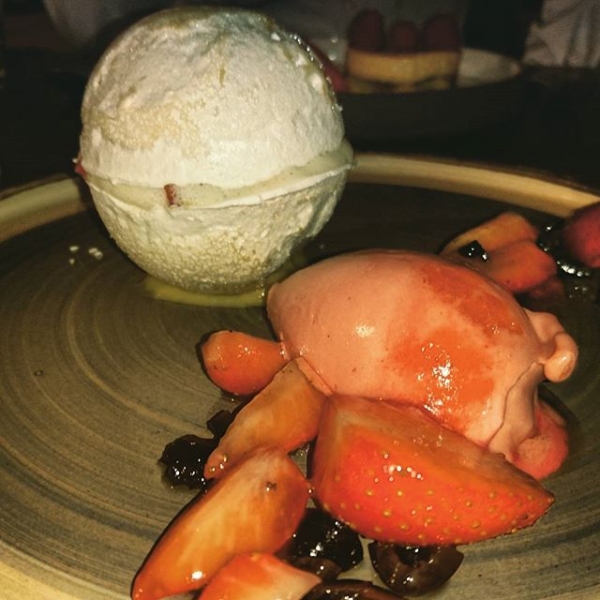 Delicious Strawberry and black olive dessert