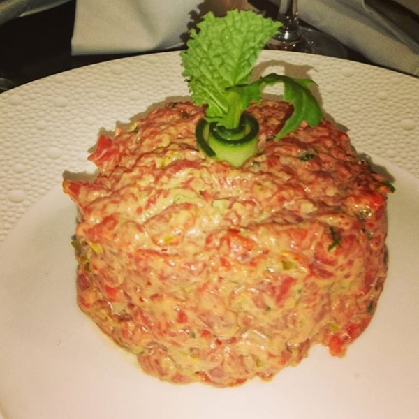Beef tartare. The vegetarian option is always very
